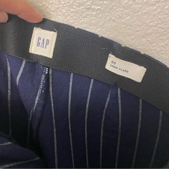 Gap Navy Blue Stripe High Rise Crop Flare Ankle Pants trouser Stretch 00 XS - Picture 7 of 10